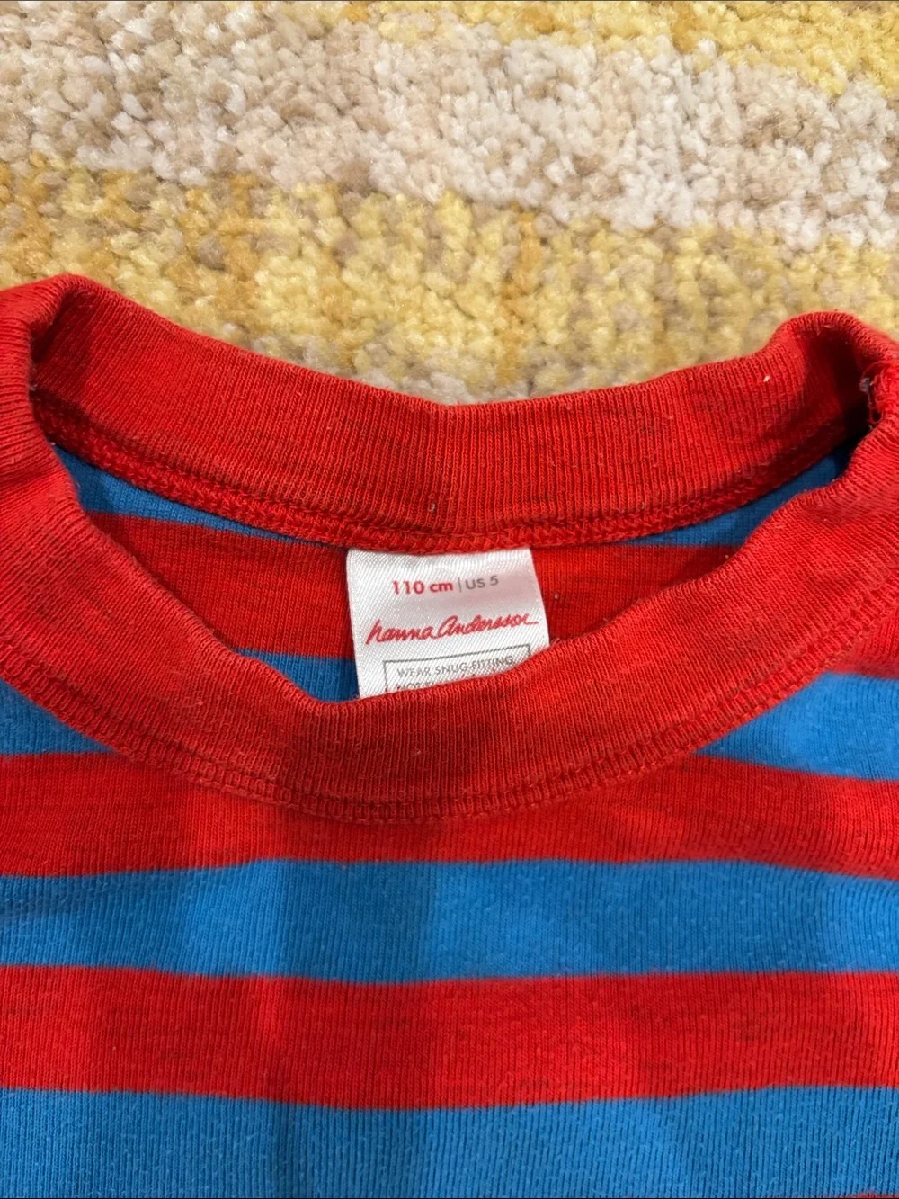 Hanna Andersson Red & Blue Striped Kids Pajama Set with Dragon Print size 5